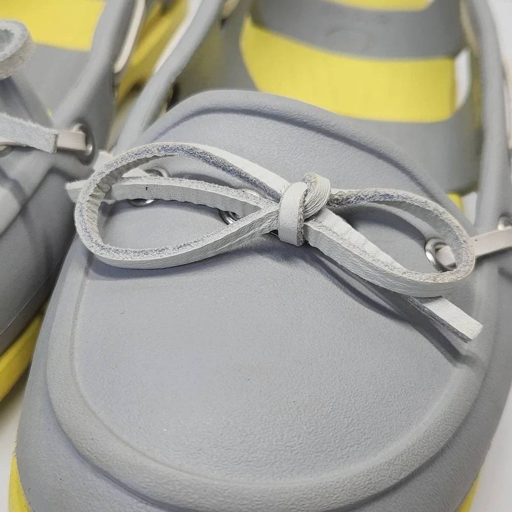 Crocs A-Leigh Boat Shoes Womens Size 7 Gray Yellow Slip On Comfort Flats 14261